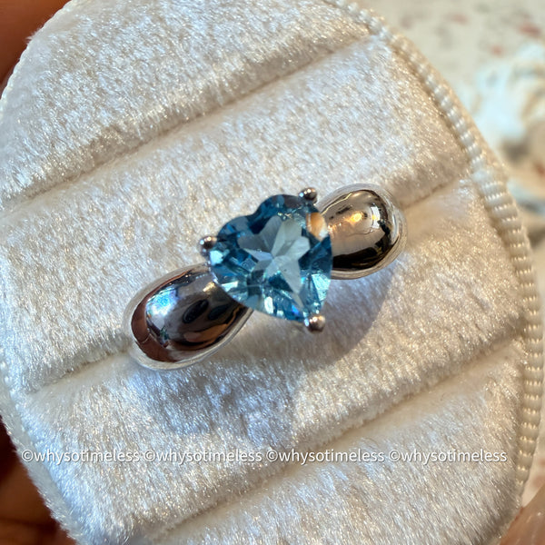 Natural Heart Shape Blue Topaz Silver Ring