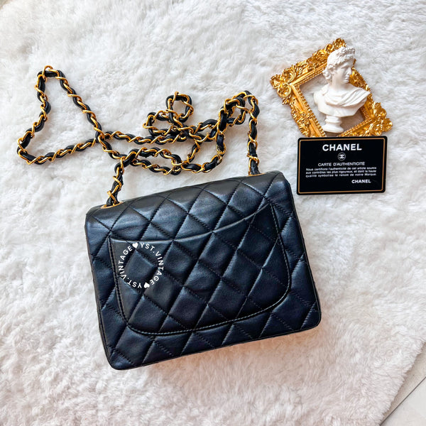 Vintage Chanel Mini Square Flap Bag - Black x Gold 004