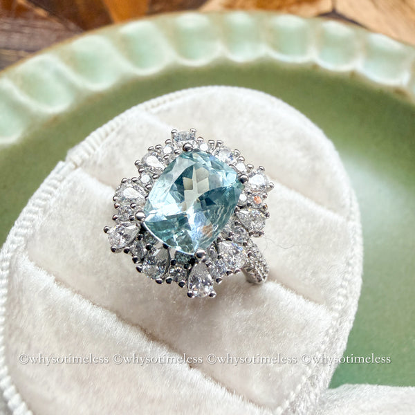 2.26ct Natural Cushion Cut Aquamarine Silver Ring