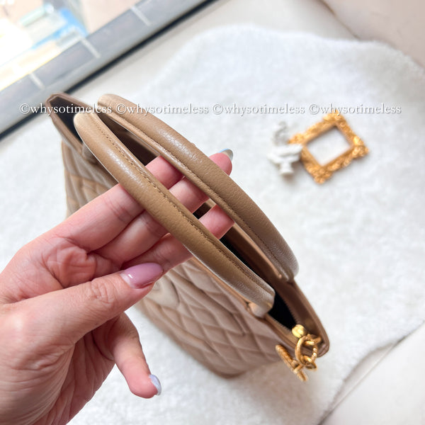 【May 1 Auction】 Vintage Chanel Caviar Medallion Hilton Tote - Dark Beige