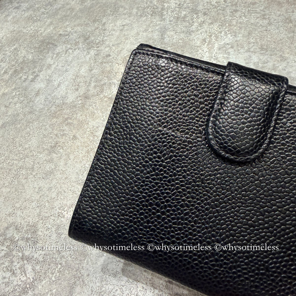 Vintage Chanel 2004-05'S Caviar Coco Short Wallet - Black 006