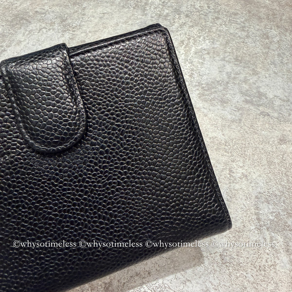 Vintage Chanel 2004-05'S Caviar Coco Short Wallet - Black 006