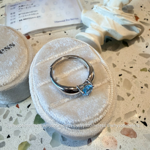 Natural Heart Shape Blue Topaz Silver Ring