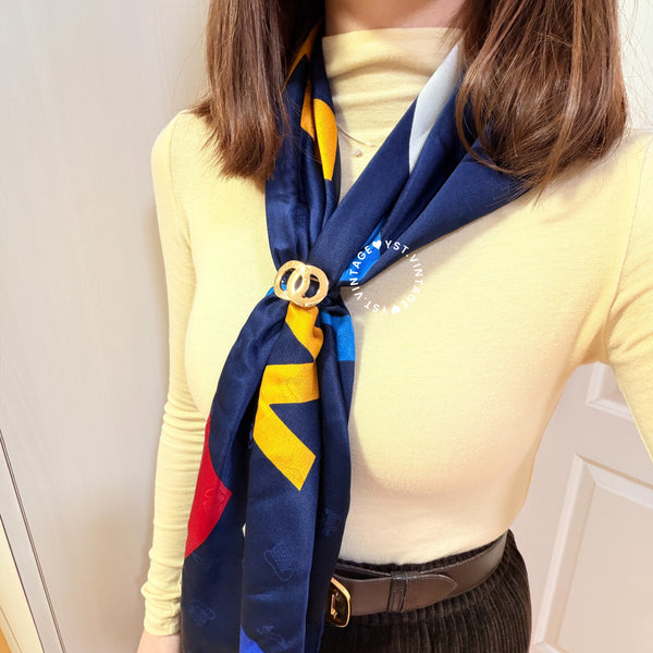 Vintage Chanel Perfume Bottle Embroidery Silk Scarf 90 - Navy