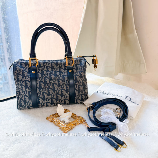 Vintage Dior Trotter 25cm Boston Bag - Navy 002