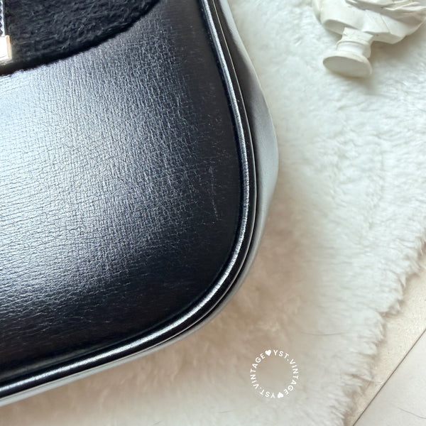 Vintage Gucci 1970's Suede & Box Leather Saddle Constance Bag - Black