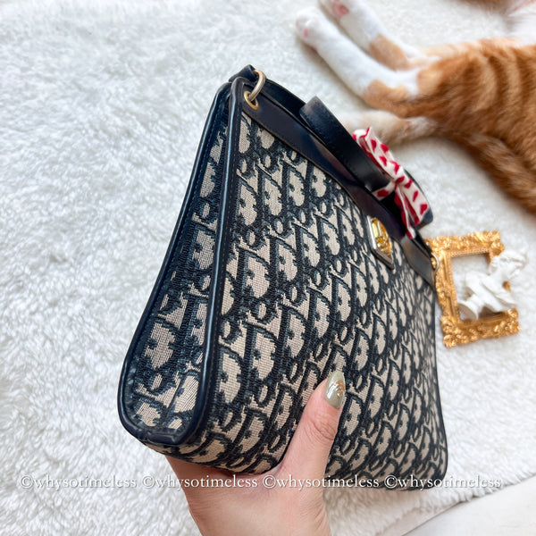 Vintage Dior Oblique Shoulder Bag - Navy