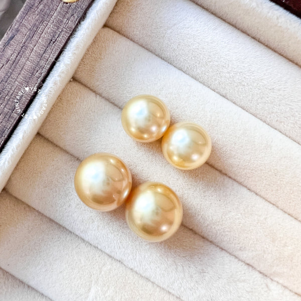 9-10mm 南洋金珠 The South Sea Gold Pearl 18KYG Earrings - Middle Gold