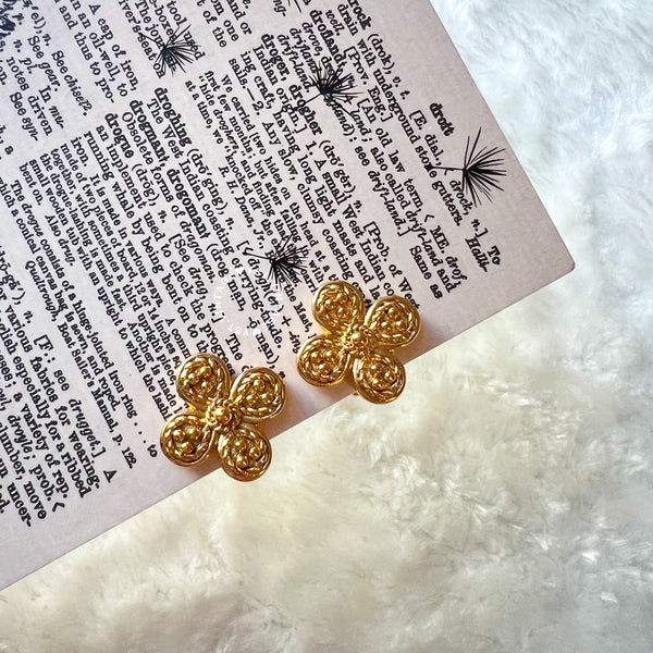 Vintage Dior Gold-Finish Metal Flower Ear Clips