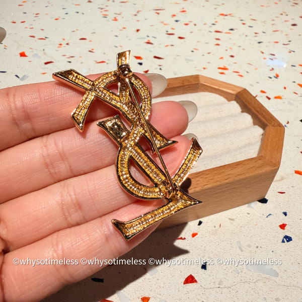 Vintage YSL Gold-Finish Metal Brooch