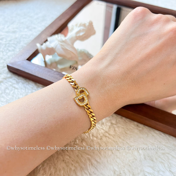 Vintage Dior CD Gold-Finish Metal with Rhinestone Bracelet