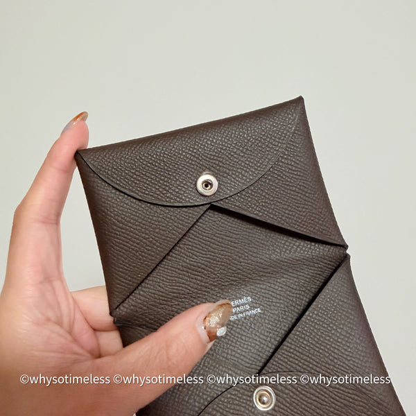 Pre-owned 2023's Hermès Calvi Card Holder - Ébène