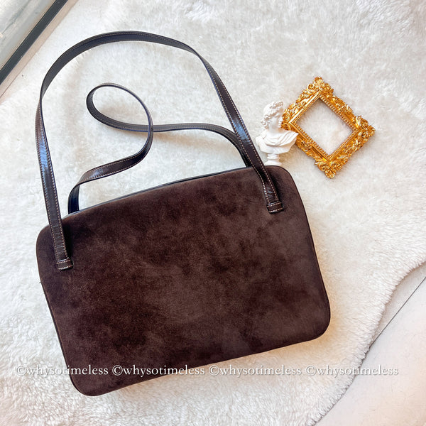 Vintage Loewe Suede Shoulder Bag - Brown