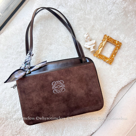 Vintage Loewe Suede Shoulder Bag - Brown