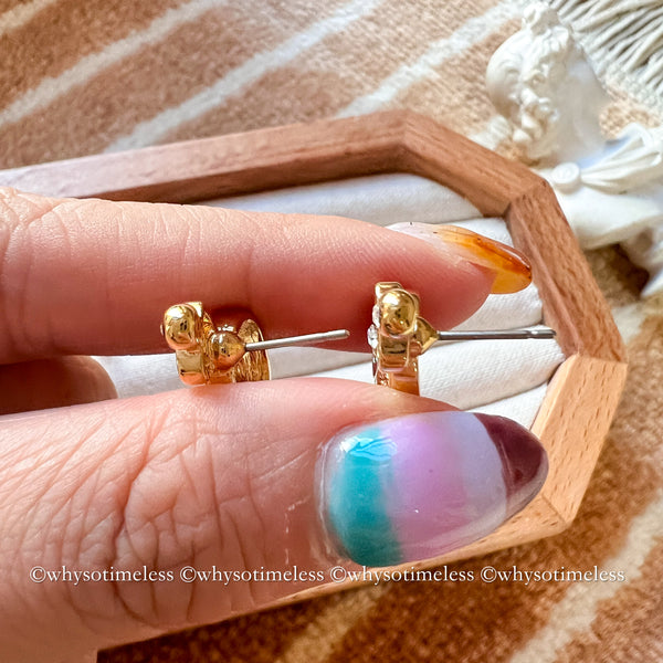 Vintage Dior Rhinestone CD Gold-Finish Metal Earrings