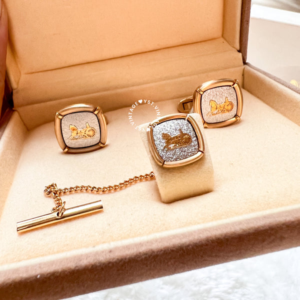 CELINE Horse Carriage Cufflinks Set with Original Box