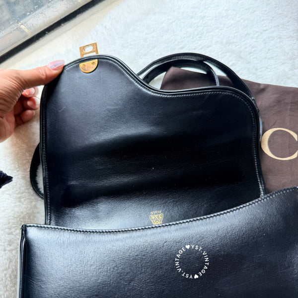 Vintage Gucci 1970's Suede & Box Leather Saddle Constance Bag - Black