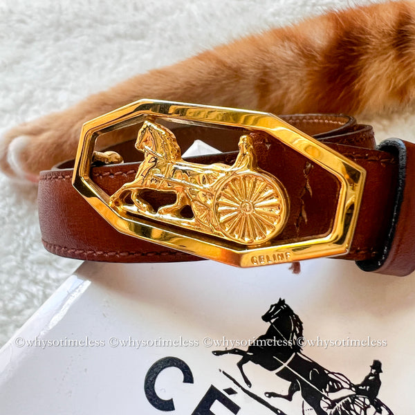 Vintage CELINE Sulky Belt - Brown*Gold With Original Box