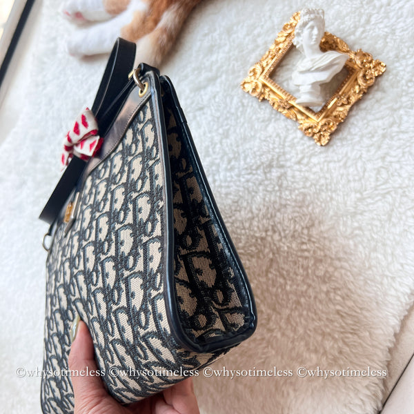 Vintage Dior Oblique Shoulder Bag - Navy