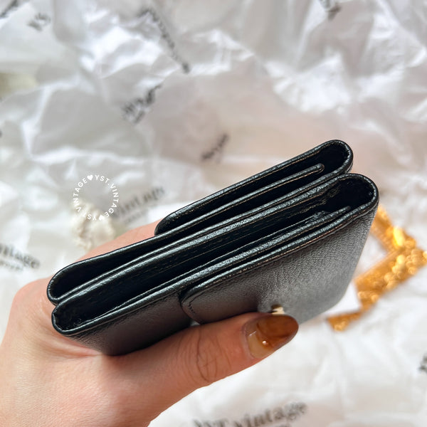 Vintage Chanel Mini Coco Mark Small Flap Wallet - Black