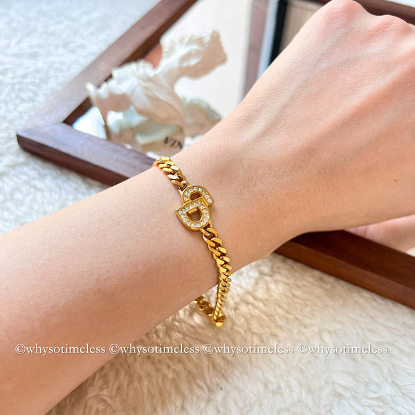 Vintage Dior CD Gold-Finish Metal with Rhinestone Bracelet