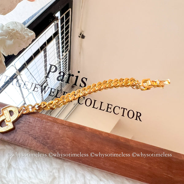 Vintage Dior CD Gold-Finish Metal with Rhinestone Bracelet