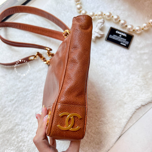 Vintage Chanel Coco Mark Caviar Shoulder Bag - Caramel Brown