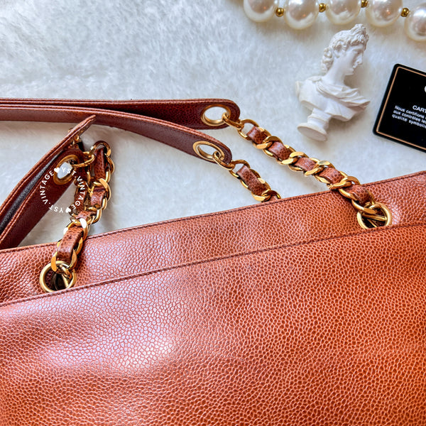 Vintage Chanel Coco Mark Caviar Shoulder Bag - Caramel Brown