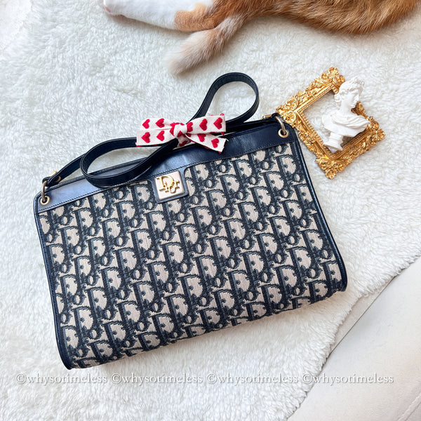 Vintage Dior Oblique Shoulder Bag - Navy
