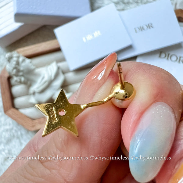 Pre-owned Dior Pearl Tribales Letter M & Star Gold-Finish Metal Earrings