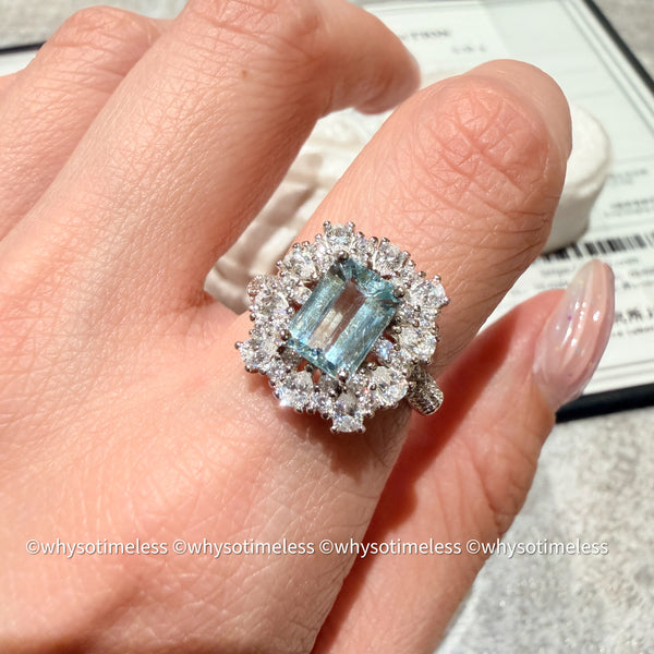 1.22ct Natural Emerald Cut Aquamarine Silver Ring