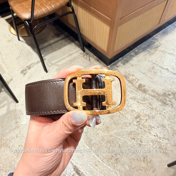 Vintage HERMÈS 1978’s Brevete H Belt Buckle & Reversible Leather Strap - GHW