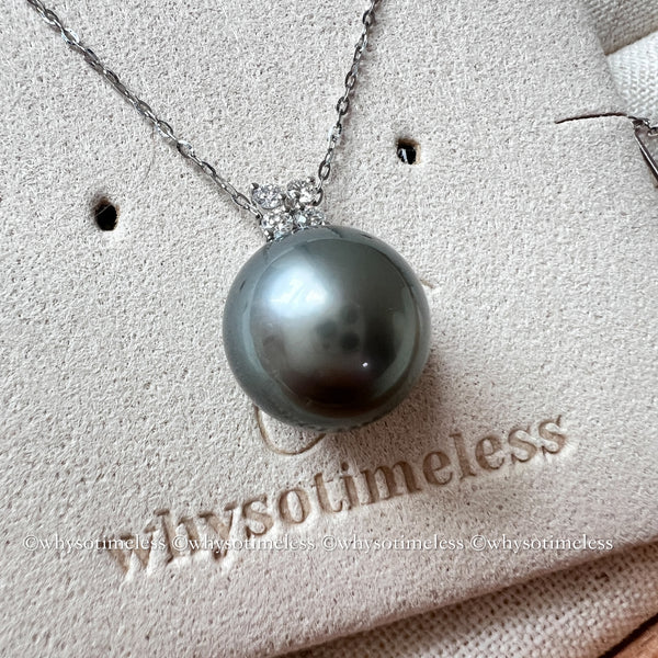 12.5mm Tahiti Pearl with Diamond 18KWG Necklace