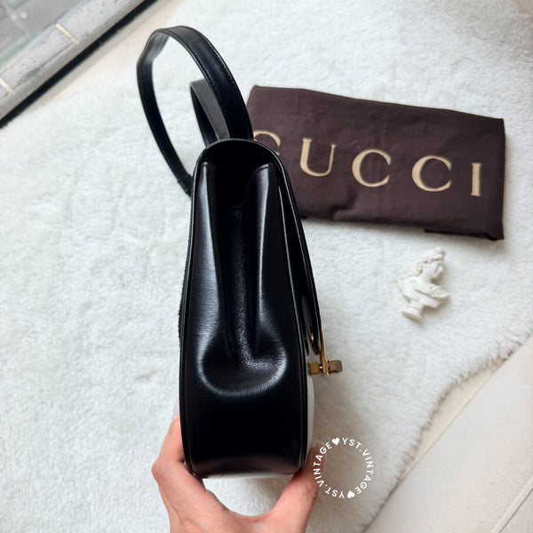 Vintage Gucci 1970's Suede & Box Leather Saddle Constance Bag - Black