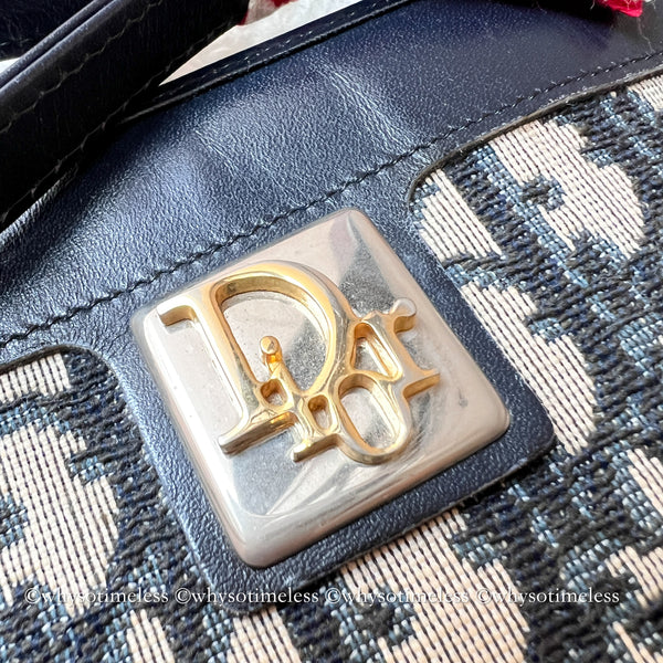 Vintage Dior Oblique Shoulder Bag - Navy