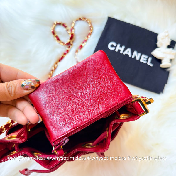 Vintage Chanel Mini Bucket Bag - Red
