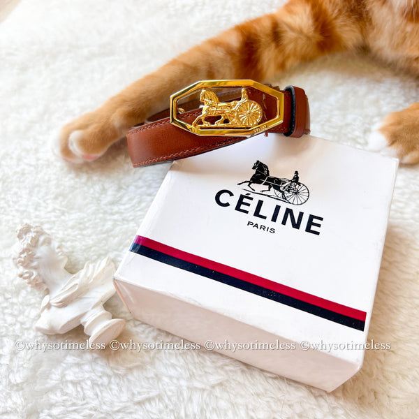 Vintage CELINE Sulky Belt - Brown*Gold With Original Box