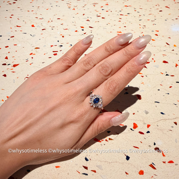 Natural Sapphire Zircon Silver Ring - Sylvia