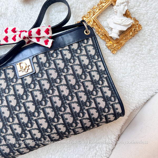 Vintage Dior Oblique Shoulder Bag - Navy