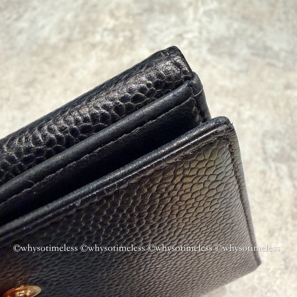 Vintage Chanel 2004-05'S Caviar Coco Short Wallet - Black 006