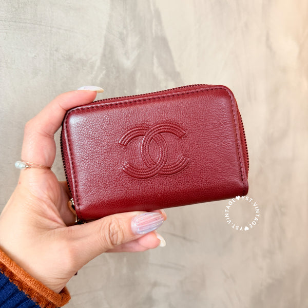 Pre-owned Chanel Coco Mark Card Holder / Coins Case - Burgundy