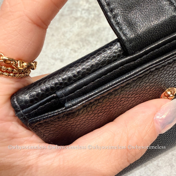 Vintage Chanel 2004-05'S Caviar Coco Short Wallet - Black 006