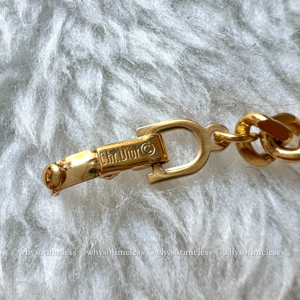 Vintage Dior CD Gold-Finish Metal with Rhinestone Bracelet
