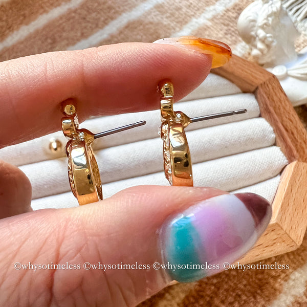 Vintage Dior Rhinestone CD Gold-Finish Metal Earrings