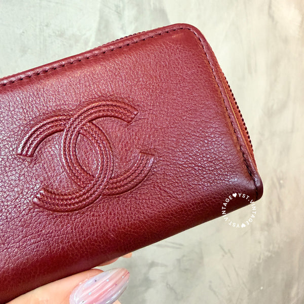 Pre-owned Chanel Coco Mark Card Holder / Coins Case - Burgundy