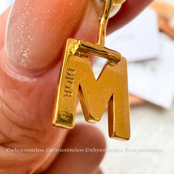 Pre-owned Dior Pearl Tribales Letter M & Star Gold-Finish Metal Earrings