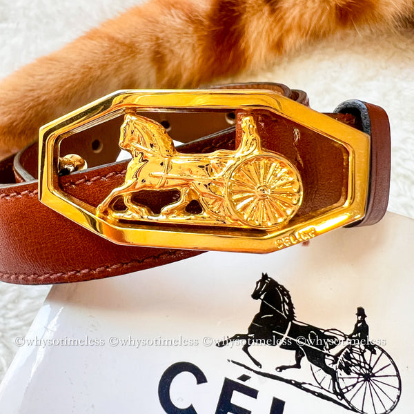 Vintage CELINE Sulky Belt - Brown*Gold With Original Box