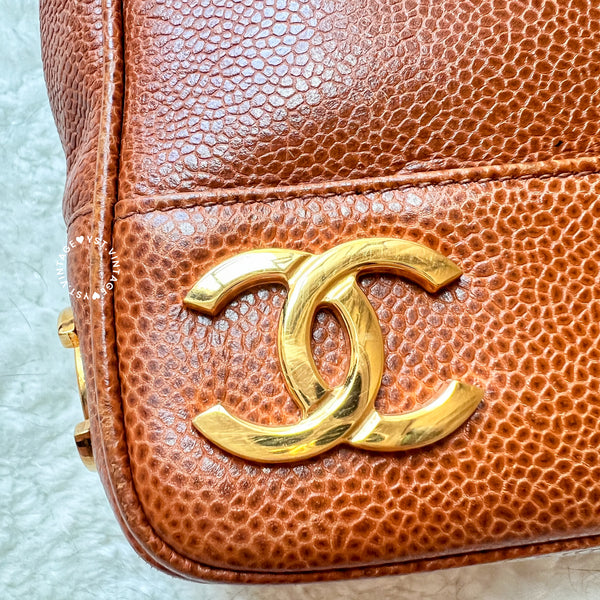 Vintage Chanel Coco Mark Caviar Shoulder Bag - Caramel Brown