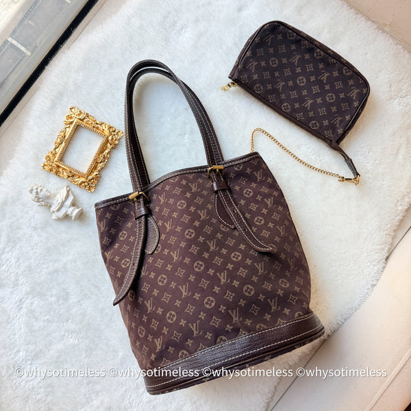 Vintage LV Monogram Denim Bucket Bag - Chocolate Brown