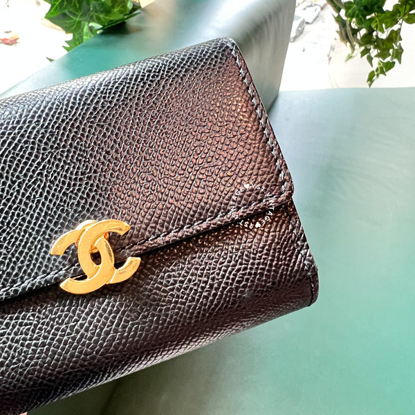 【古物拍賣 - 5 Sep】Vintage Chanel Caviar Coco Lock Card Holder - Black